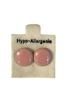 Vintage Pink Enamel Stud Earrings Hypoallergenic Retro Minimalist 0.25”